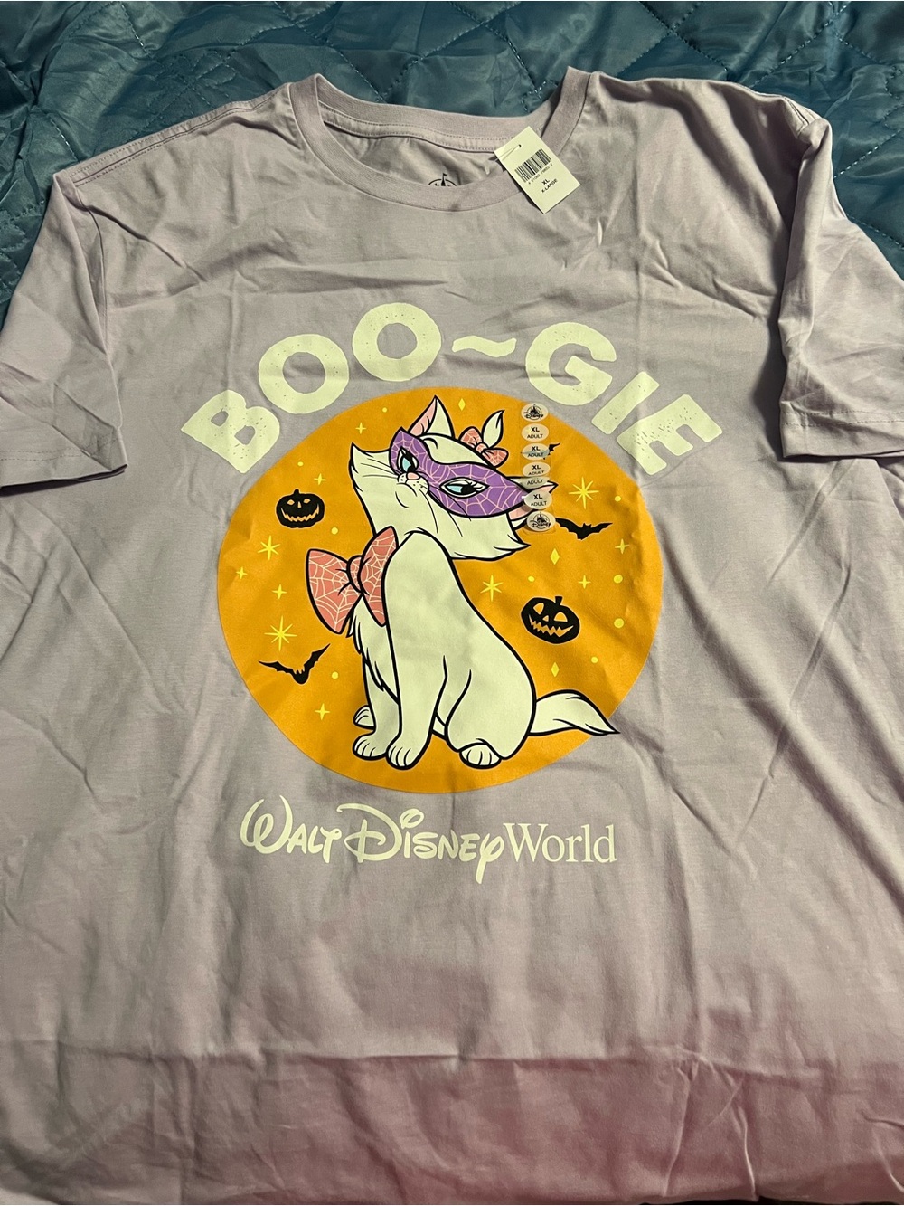 NEW 2026 Disney Adult XL "Boo-gie" Halloween Marie Graphic Tee, Light Purple
